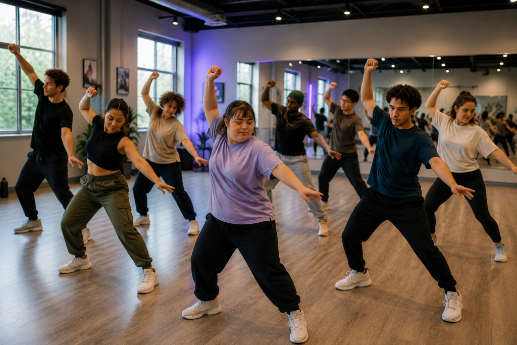 Energetic group dance practice session
